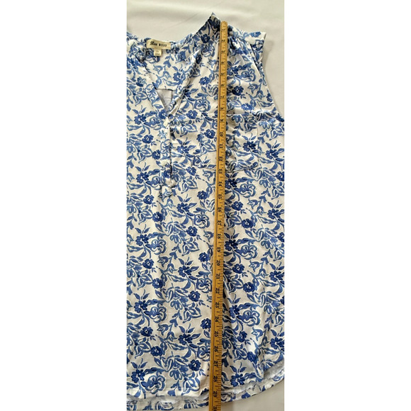 Women's 2X Sleeveless Top Blue Floral Split V Neck Henley by Blue Mood - Picture 7 of 8